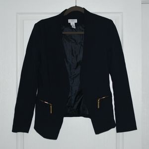 Carmen marc valvo navy blazer with gold zippers